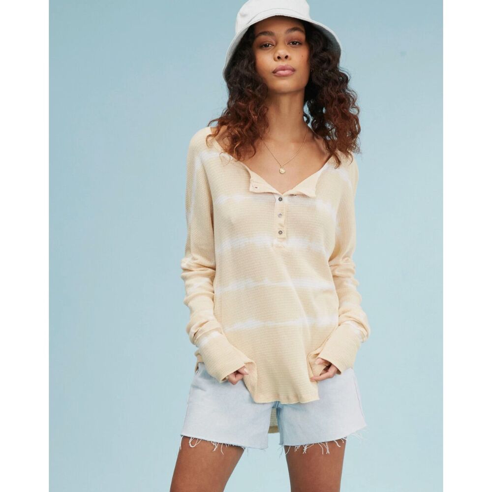 Billabong Any Day Thermal Long Sleeve T-shirt Tie-dye Stripe Pattern XS